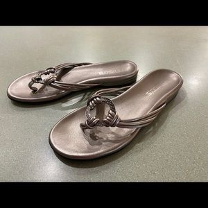 Chico’s metallic bronze thong sandals